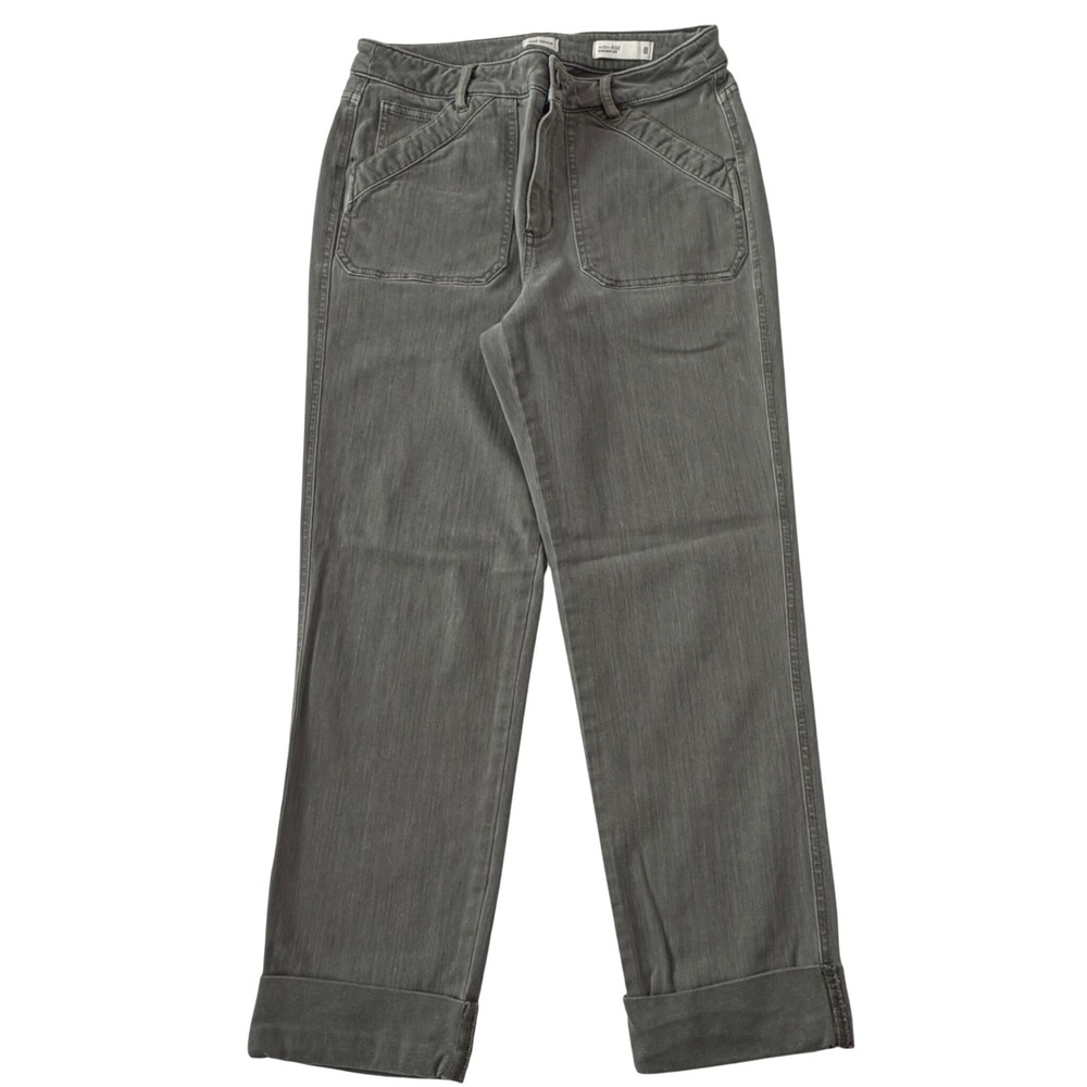 J.Jill Denim High Rise Straight Leg Jeans Olive Green Patch Pocket Sz 8 (31x26)